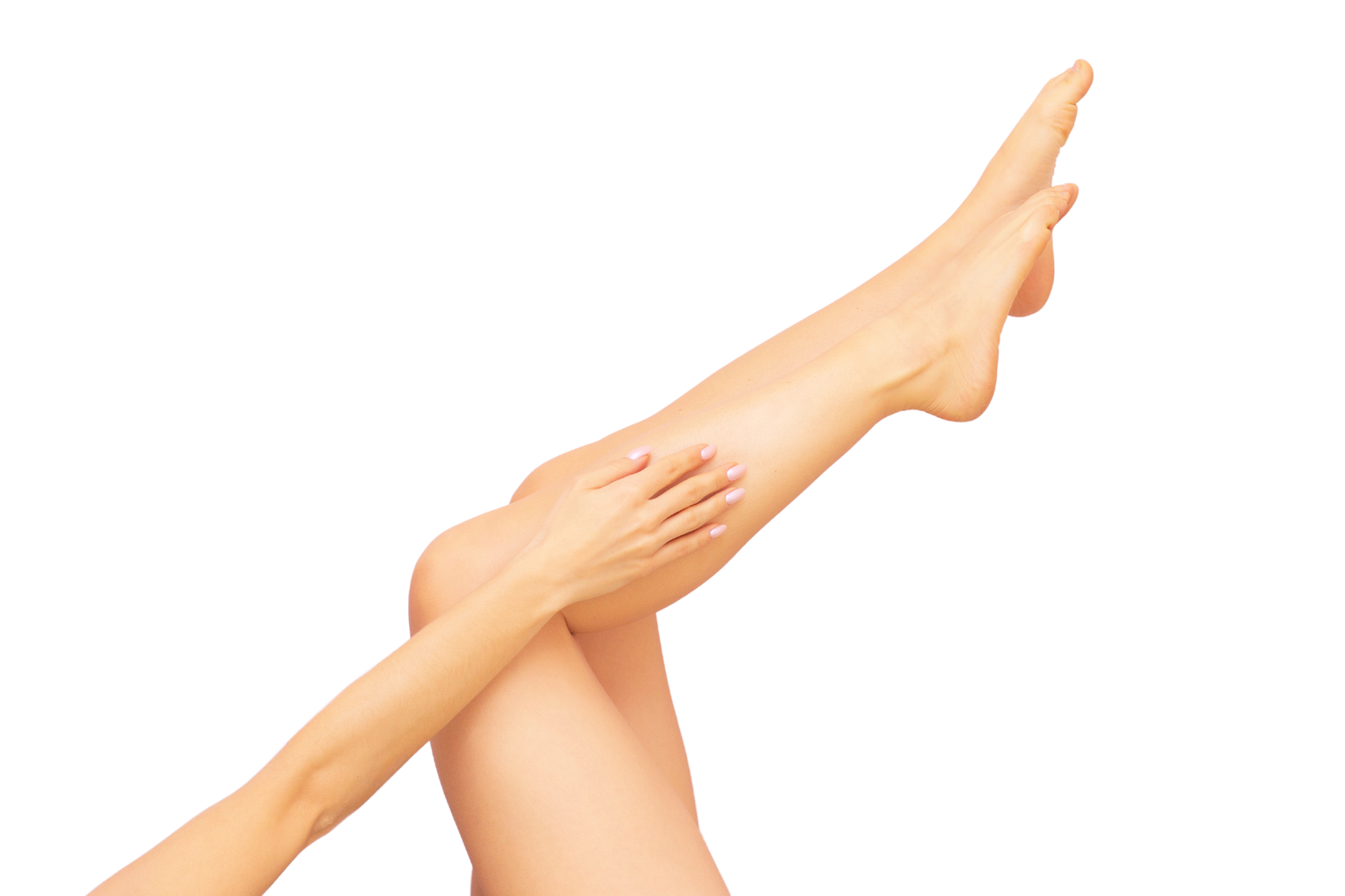 Woman's bare legs and arms, no hair, smooth skin after electrolysis permanent hair removal